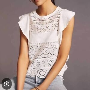 Anthropologie NWT Sustainable Ivory White Lace Sleeveless Top - XS